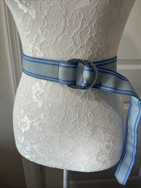 Express Light Blue Grosgrain Ribbon Belt with Blue Rhinestone Buckles SZ L NWT